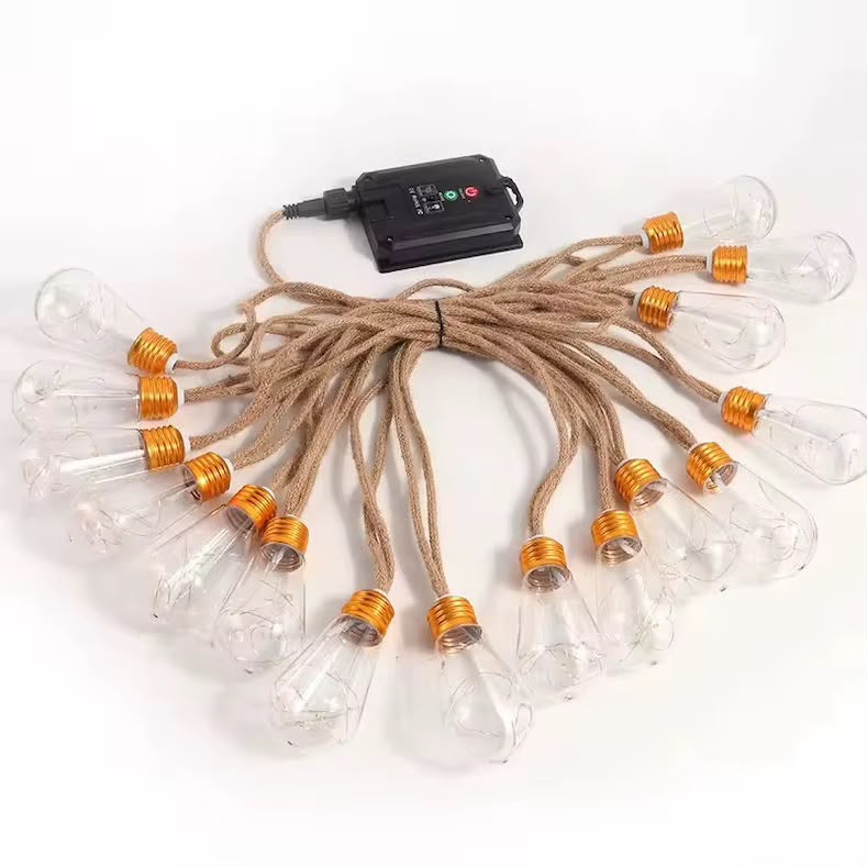 10M VINTAGE HEMP ROPE CHRISTMAS LIGHTS — USB + SOLAR | INDOOR & OUTDOOR Roll