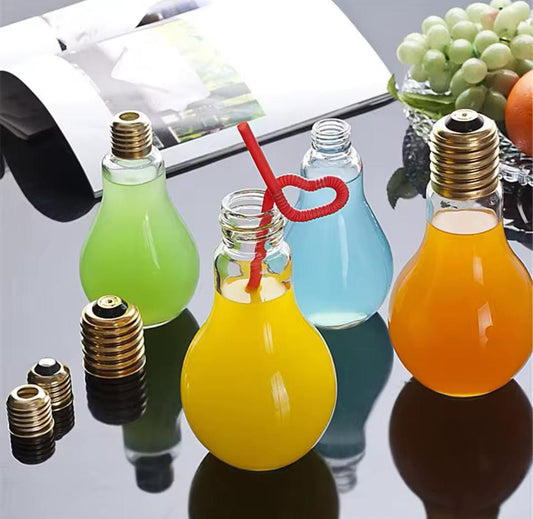 Glass Cups with Straw Light Bulb Shaped Drinking Glasses Novelty Cups Party Favors for Cocktails Beer Juice Beverage