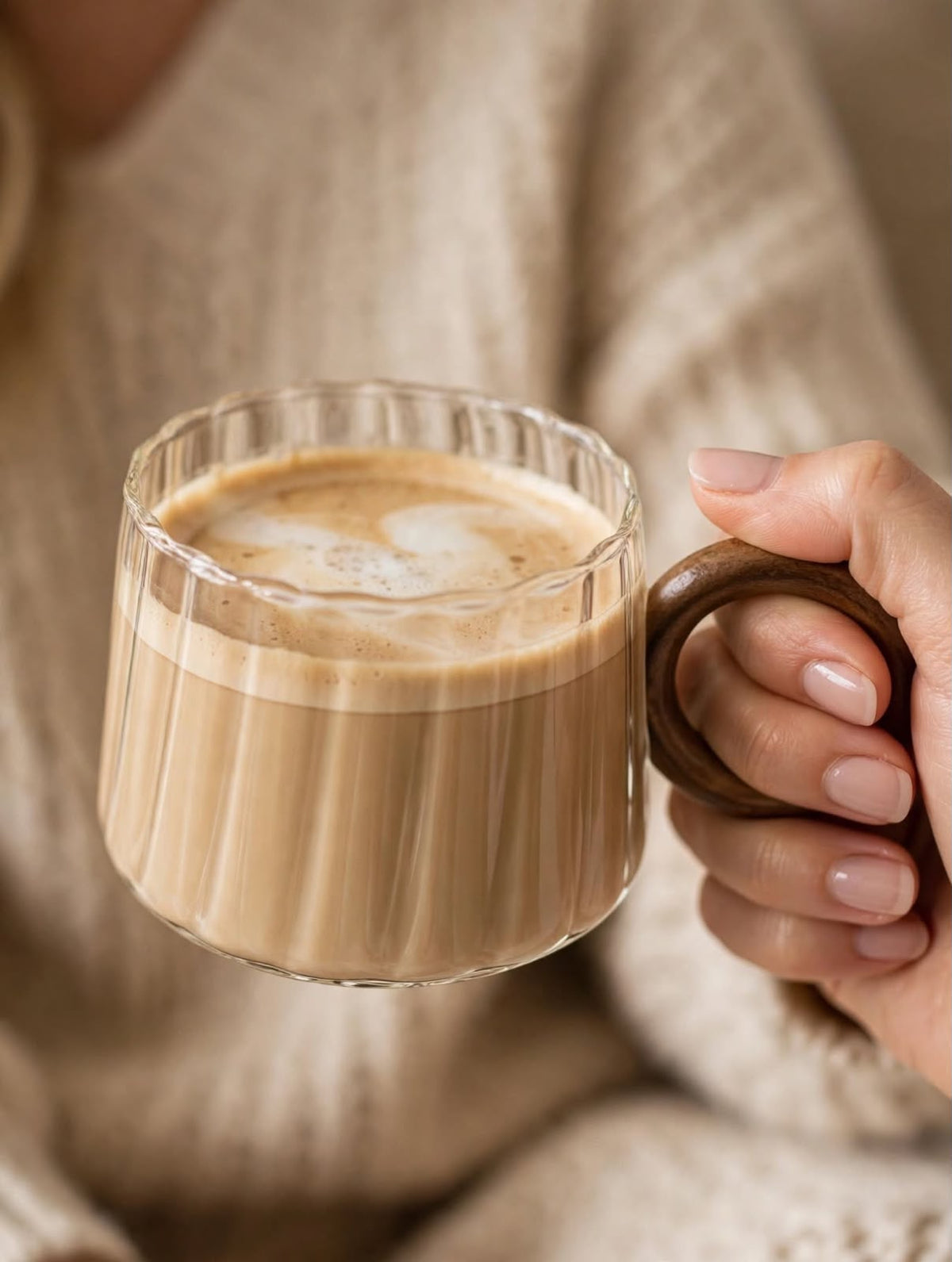 Ribbed latte borosilicate Glass Mug
6pc