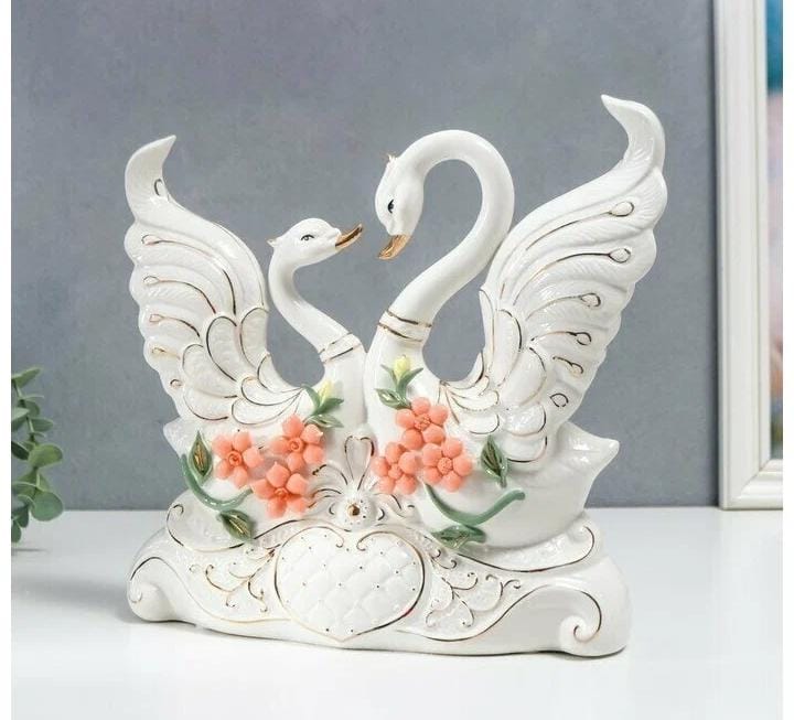 Ceramic duo white flamingo decor