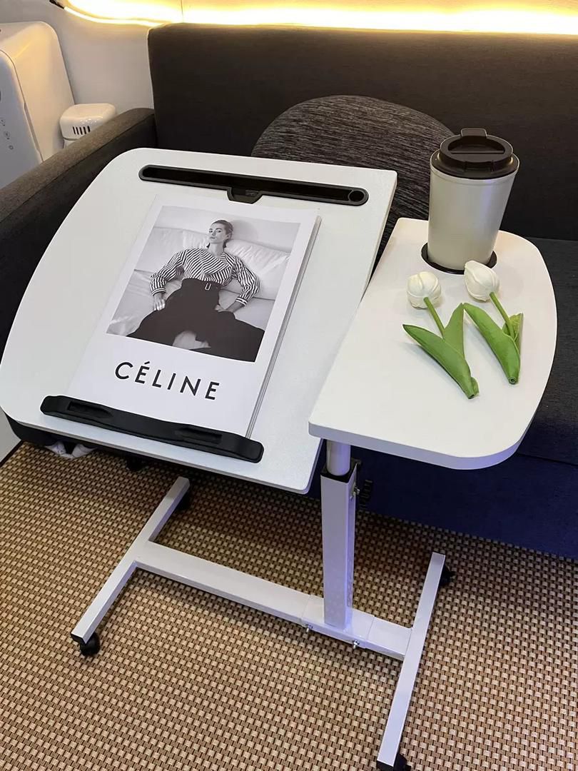 Adjustable Overbed Laptop Table with Wheels Multi-Purpose Rolling Bedside Table