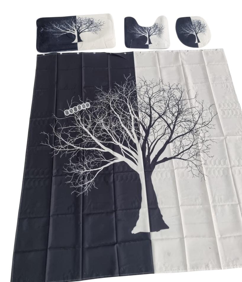 3D 4in1 bathroom woolen mats with a waterproof shower curtain