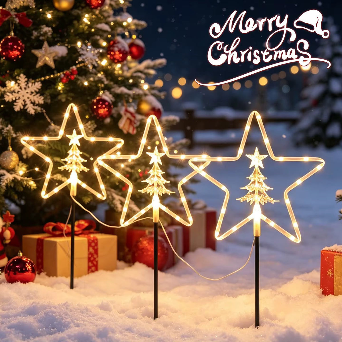 Solar Christmas Garden Pathway Lights with 8Modes– 4pcs Set