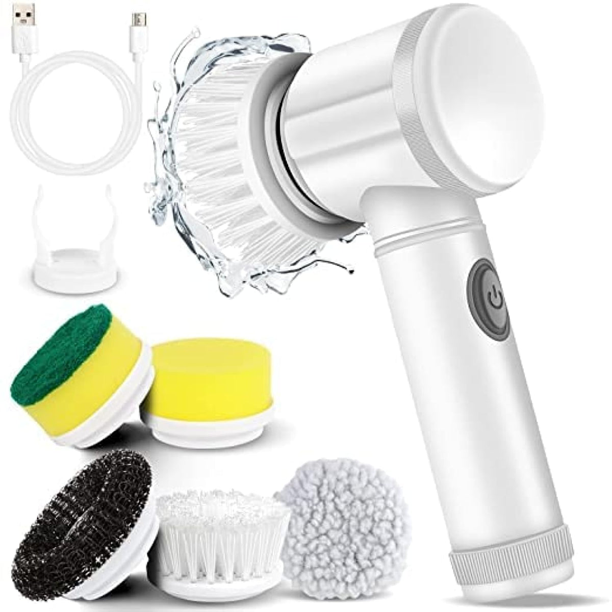 USB Rechargable magic brush with 3 option (brush, sponge & polisher) plus adhesive storage hook