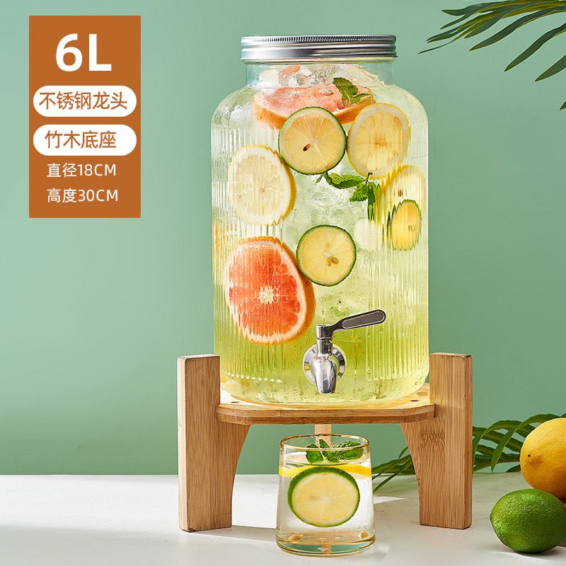 6L Ribbed Juice Dispenser with Bamboo Stand