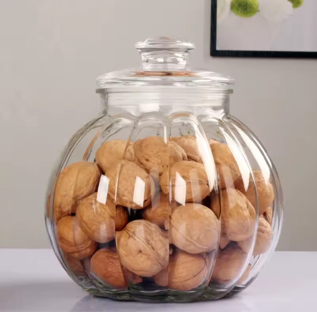 Vertical pattern transparent glass sealed jar candy. Glass jar pumkin shaped tea tin. Moisture-proof storage bottle honey lemon storage jar.