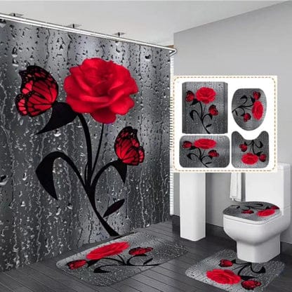 3D 4in1 bathroom woolen mats with a waterproof shower curtain
