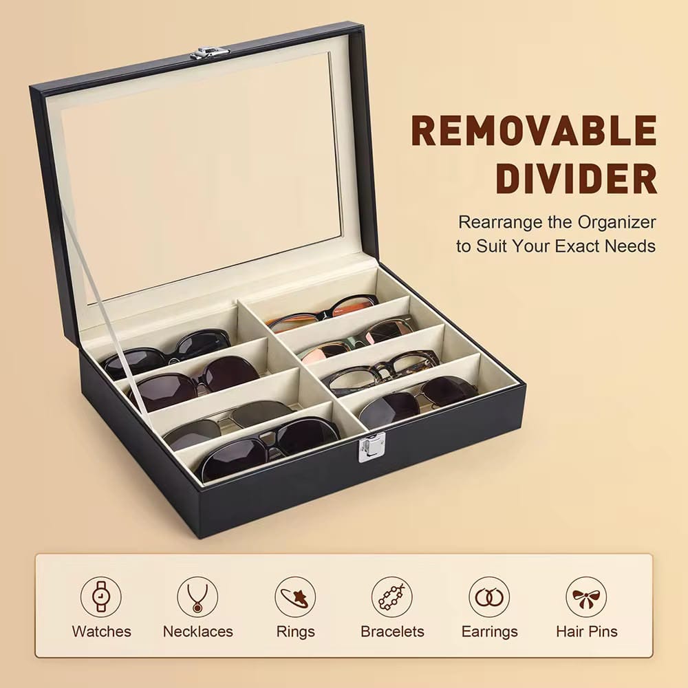 8 Sots High Quality PU Leather Sunglasses Organizer Box