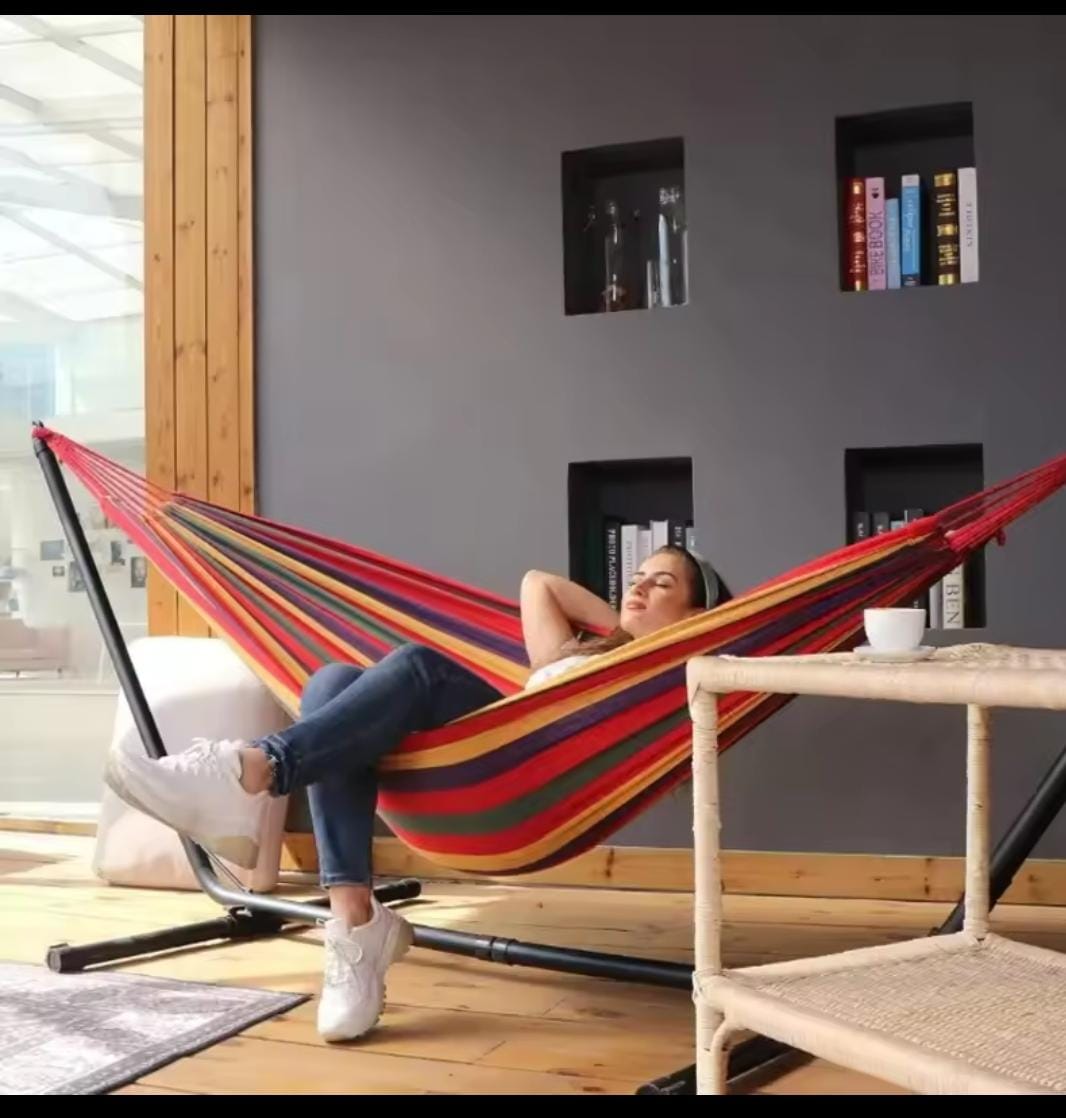 Red stripped outdoor heavy hammock load