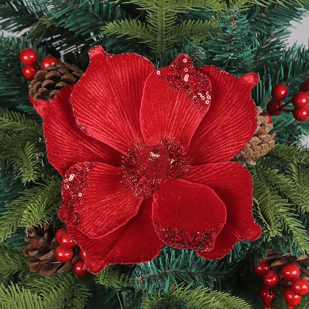 Red Artificial Flowers Champagne Christmas Flower Pendant New Simulation Pattern Diy Red Multi Layered Christmas Tree Decoration
