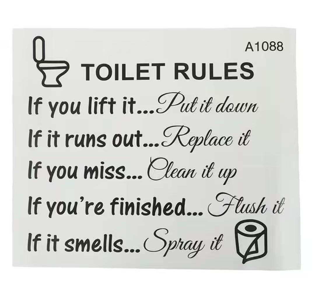 Rest Room/Cloak Room 
Toilet rules funny message DIY peel stickers