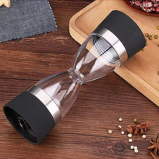Manually adjustable thickness, hour glass 2 in 1 Dual Salt Pepper Spice Grinder