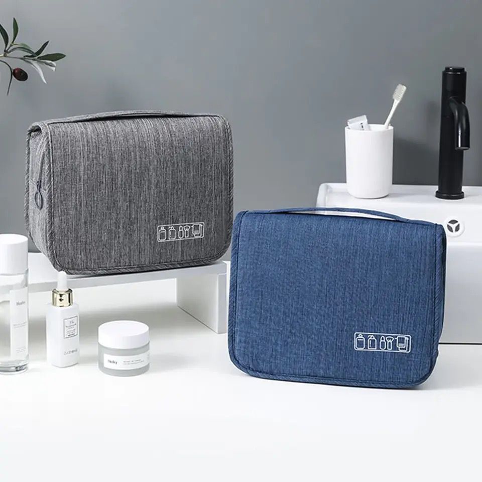 Portable cosmetic makeup toiletry bags with hooks
