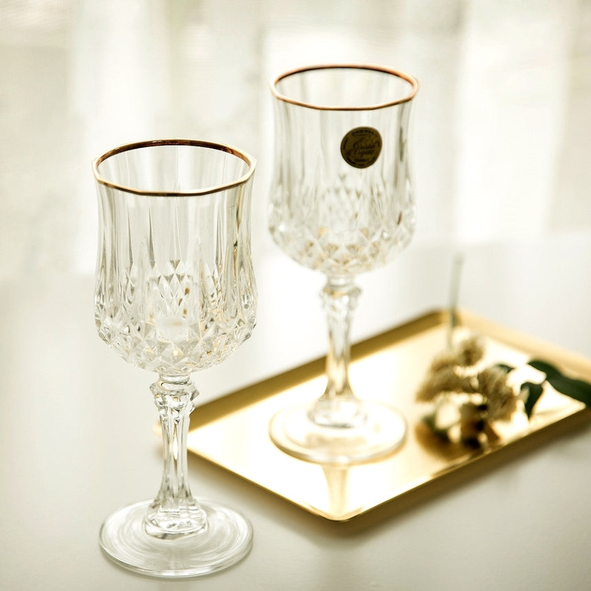 6pcs Cristal d'Arques Garanti France Stemware 24% Lead Crystal glass 6" tall Pair, Gold rim wine glass