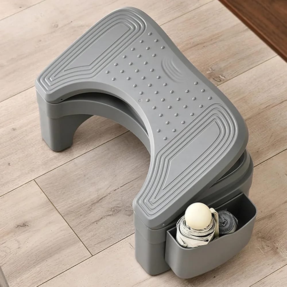 Ergonomic foldable / adjustable footrest with storage space