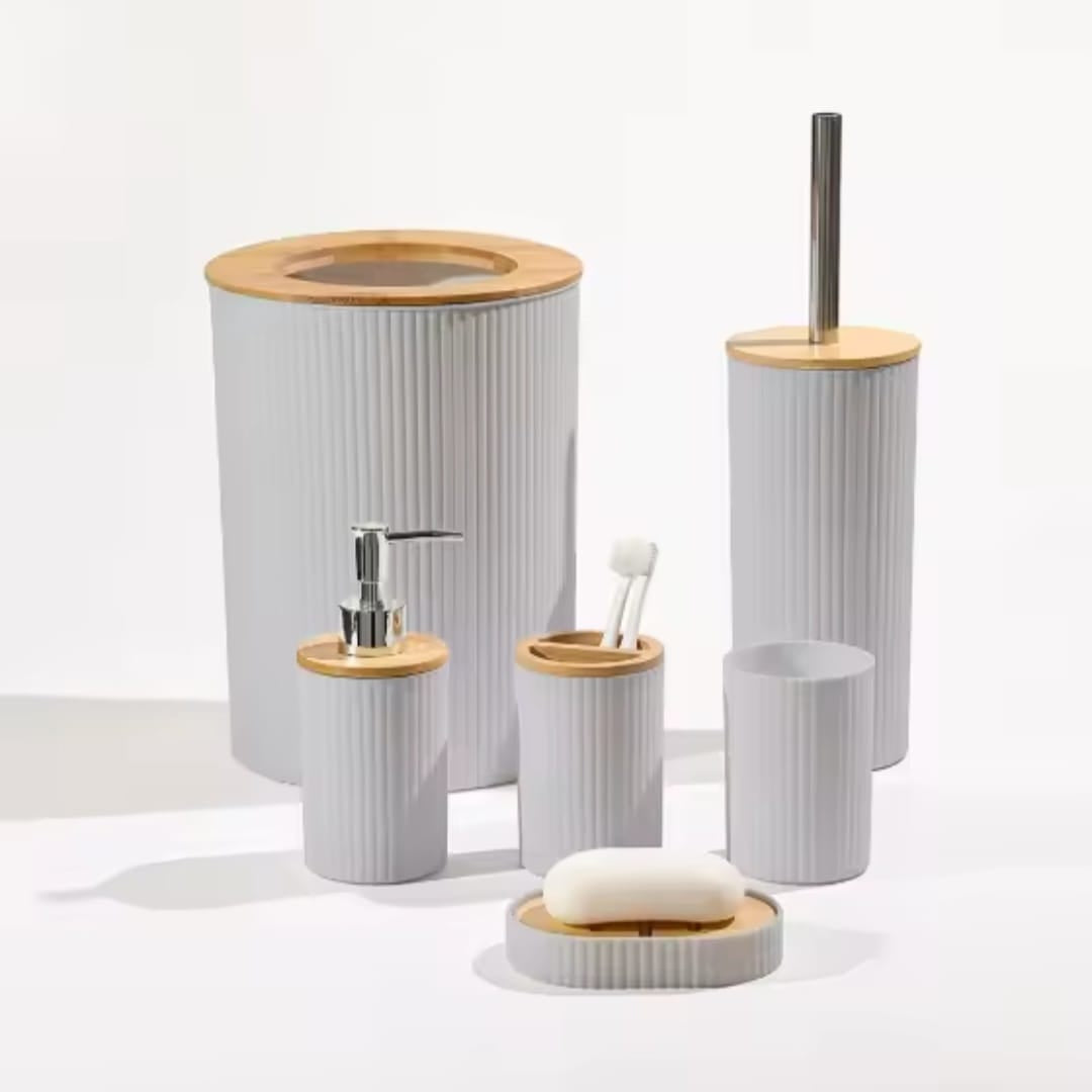 6pcs luxury bathroom accessories set with bamboo lid