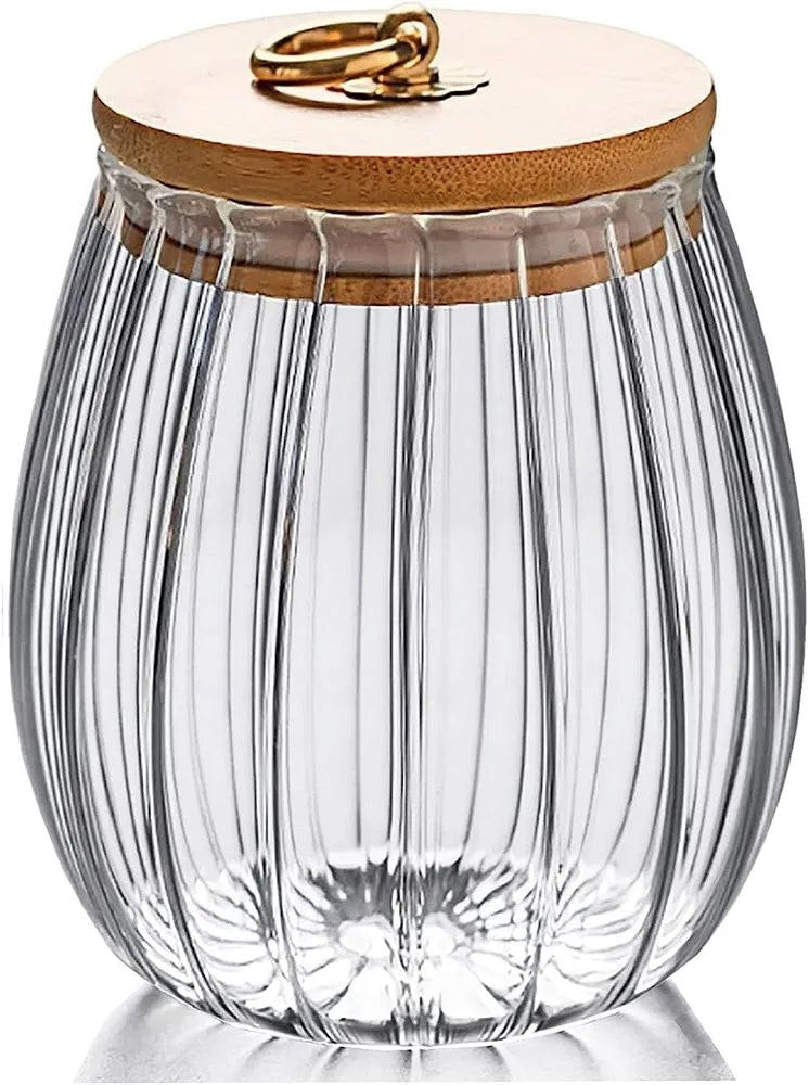 Ribbed glass storage jar