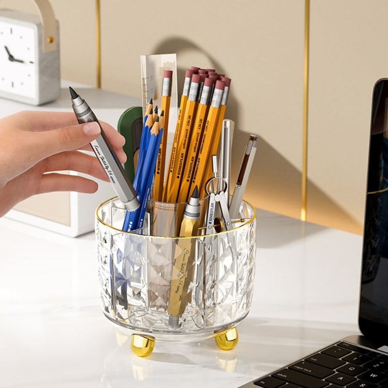 Luxury 360° rotating makeup brushes holder with lid