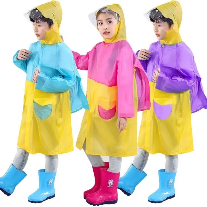 Light PVC Child/Kids Hooded Schoolbag Rain Coat