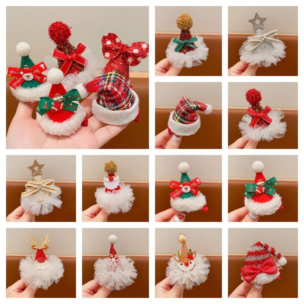 Merry Christmas Decor Christmas Hairpin Sequin Bowknot Children Deer antler Hair Clip Snowflake Plush Christmas Hat Headband
