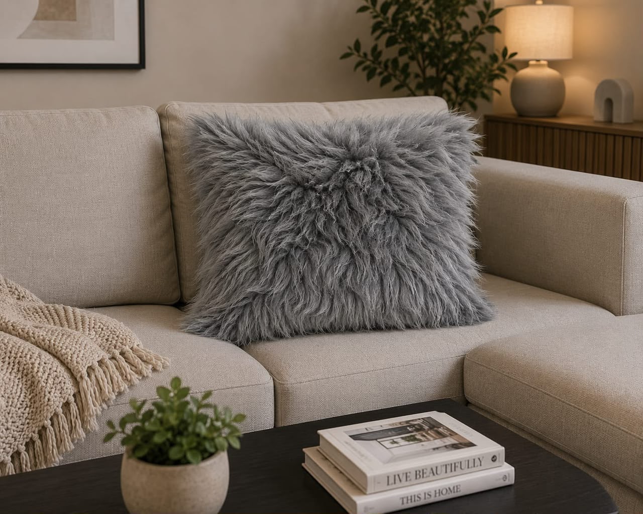 Simple Imitation Wool Plush Cushion Pillow Cover