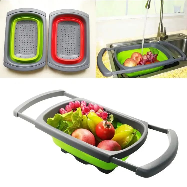 Rectangular expandable big handles collapsible colander drainer