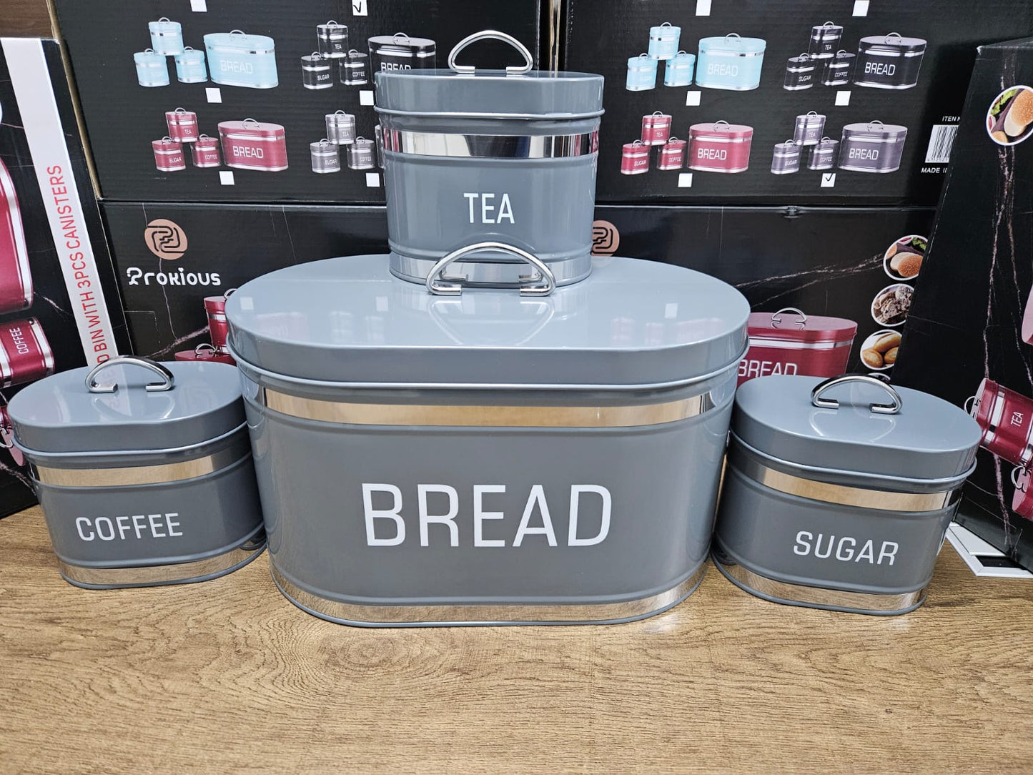 Unique and elegant bread storage bin with 3pcs canisters