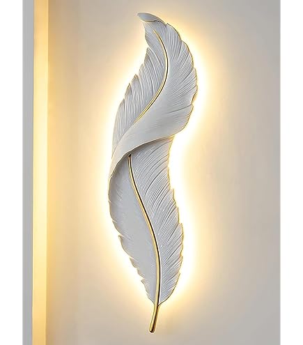 WHITE NORDIC FEATHER WALL ART WITH BACK LIGHTS