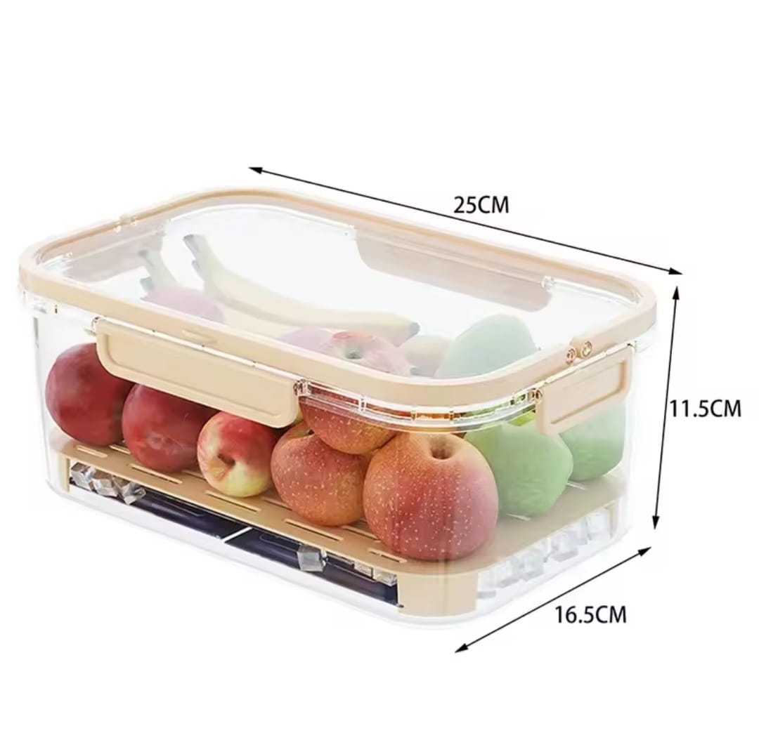 Large capacity airtight food storage container with drain tray.