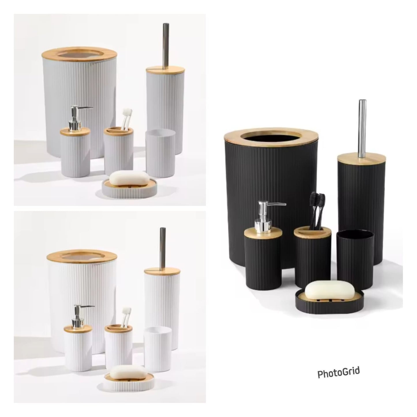 6pcs luxury bathroom accessories set with bamboo lid