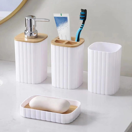 6pcs Eco-Friendly Plastic Bamboo washroom bathroom Accessories set. Toilet soap dispenser/Holder Toothbrush holder kit