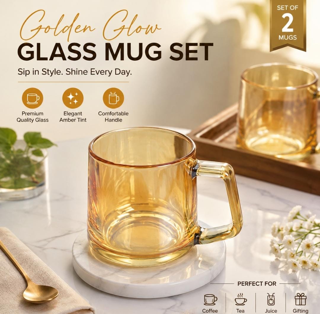 Golden Glow Glass Mug with Handle