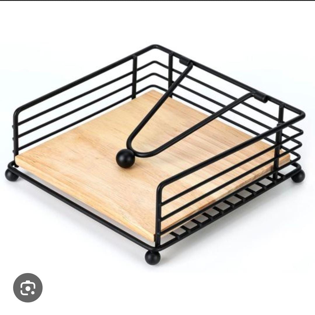 Bamboo base metallic serviette holder