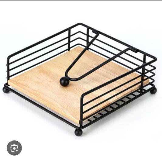 Bamboo base metallic serviette holder