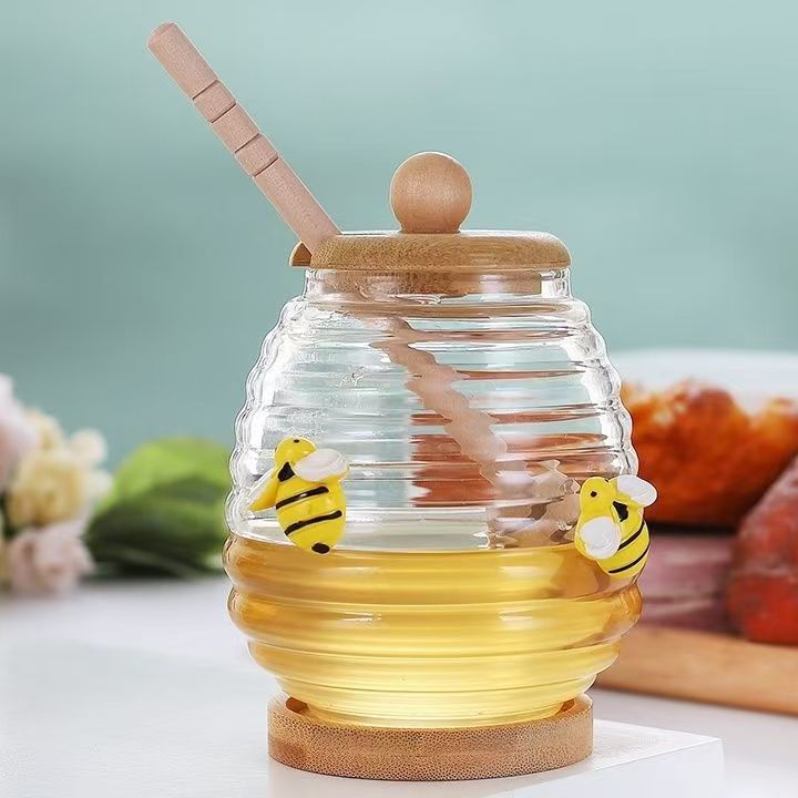 Honey canister container lid and stiring rod