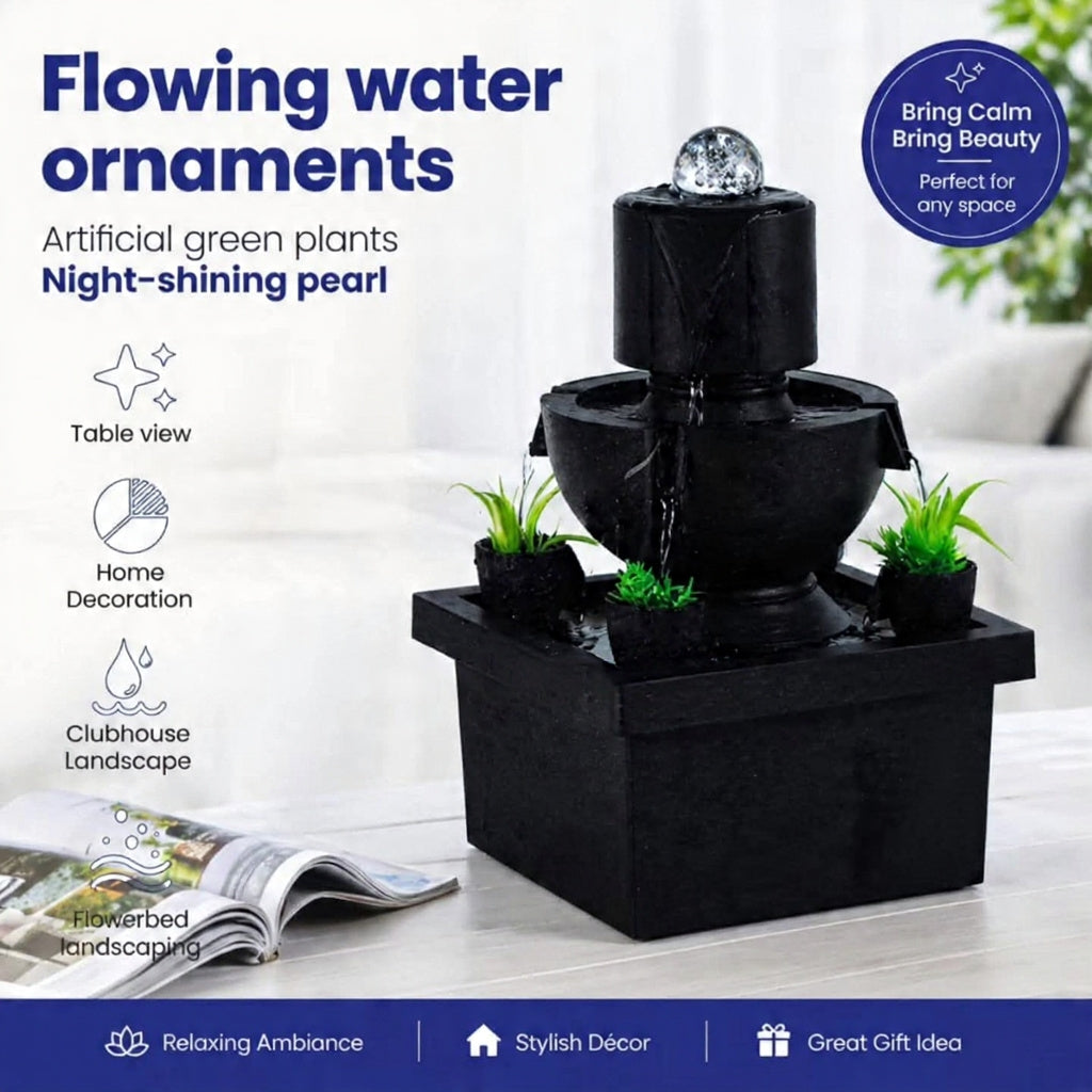 Tabletop Fountain Indoor mini Waterfall Relaxation with Colored Lights and Rotating Bubble Ball
