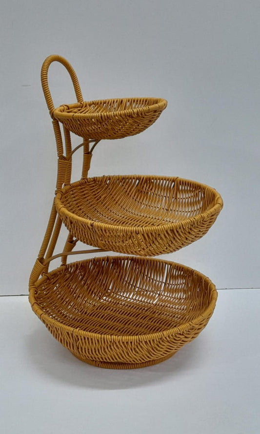 3 tier Handmade unique rattan fruit rack