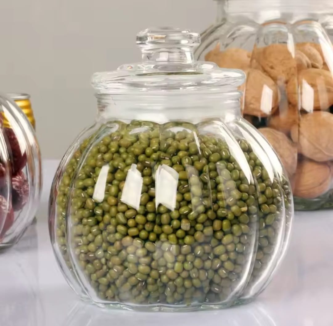 Vertical pattern transparent glass sealed jar candy. Glass jar pumkin shaped tea tin. Moisture-proof storage bottle honey lemon storage jar.