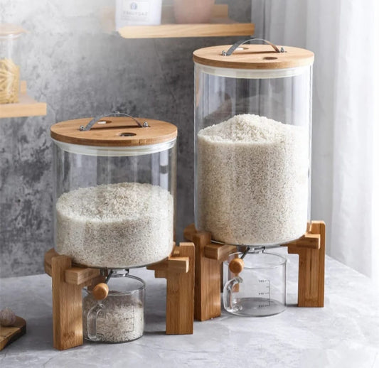 High Borosilicate Food Storage Glass tank with Bamboo wooden lid and stand