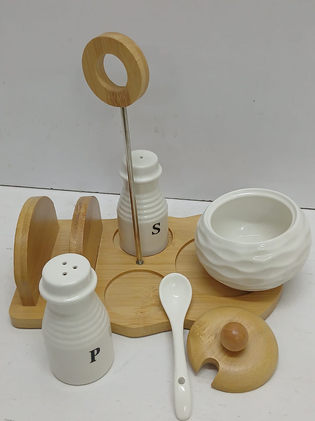 Salt, Pepper,Sugar dish + Serviette holder