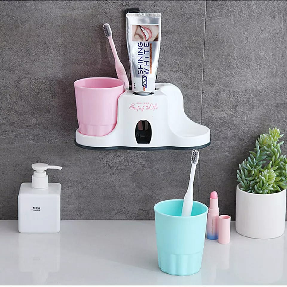Toothbrush holder with toothpaste dispenser..