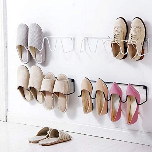 2 pair Slipper steel Rack( self adhesive) Wall-Mounted Punch-Free for Home Bathroom ,Door Rear etc Slippers Shoe Rack Hanger Nail-Free