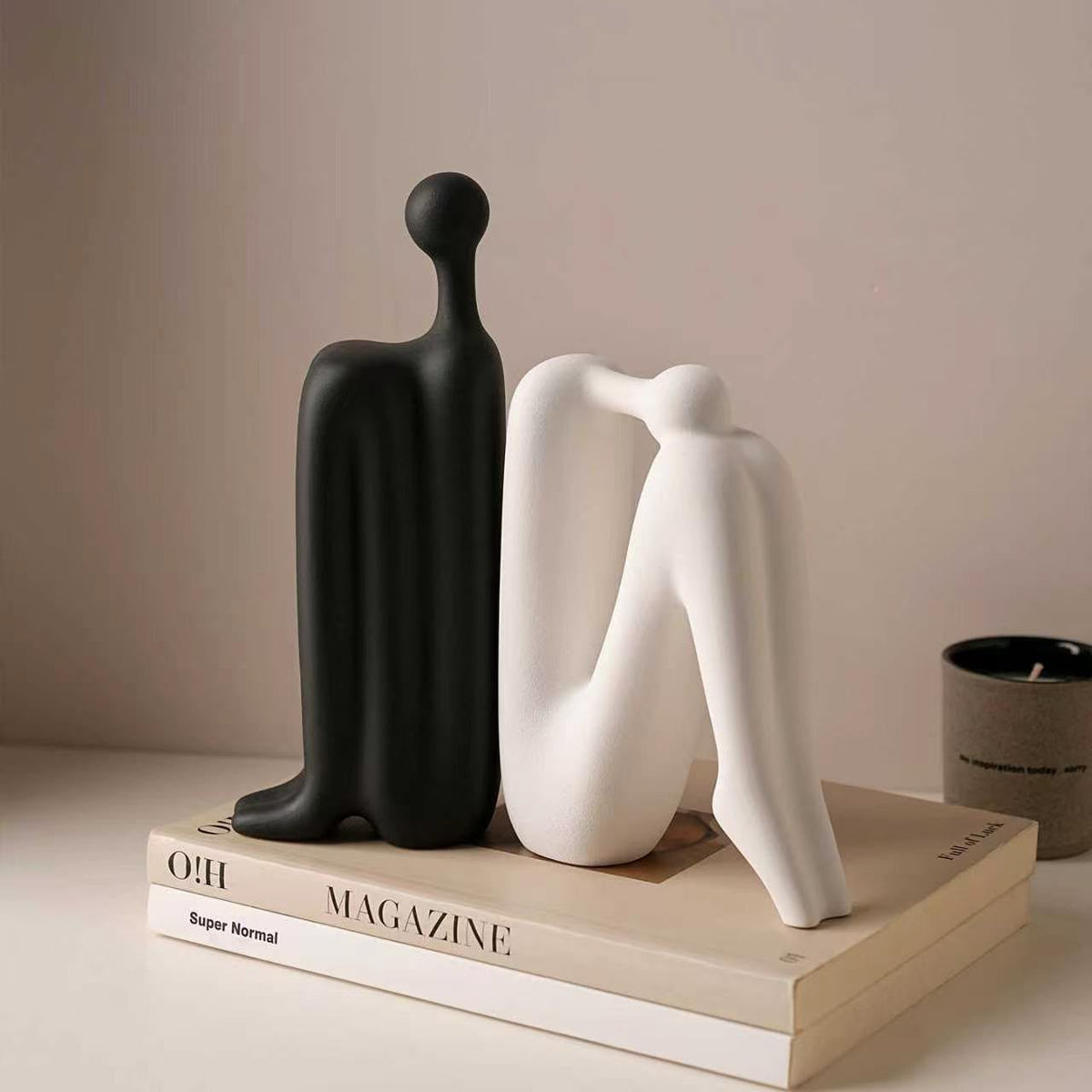 Modern minimalist back to back abstract figure ceramic bookends