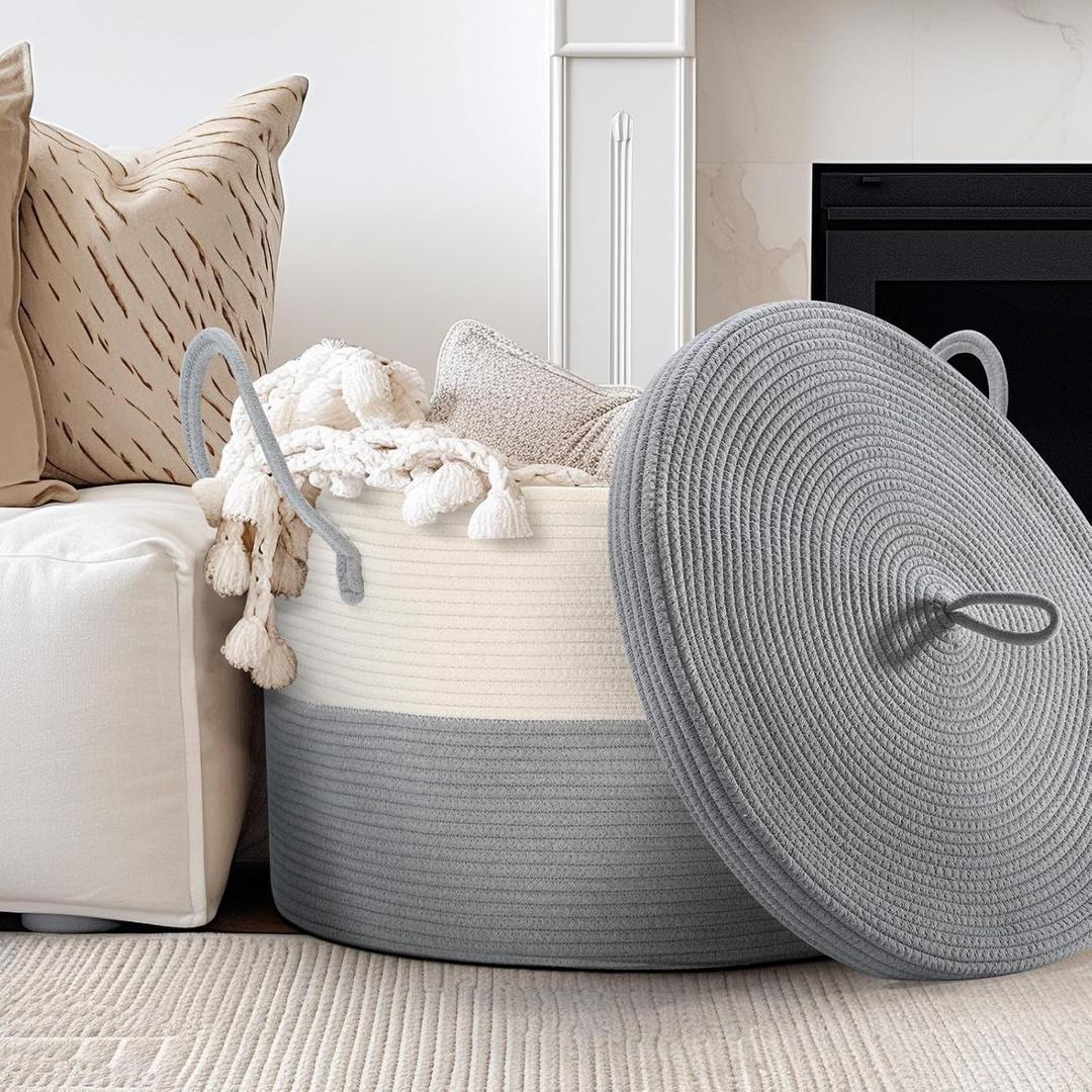 Extra large cotton rope basket with lid