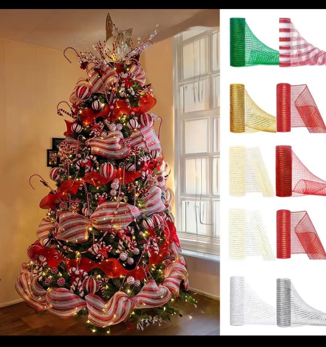 26cm 10 Yards Gold White Mesh Ribbon DIY Xmas Tree Glitter Mesh