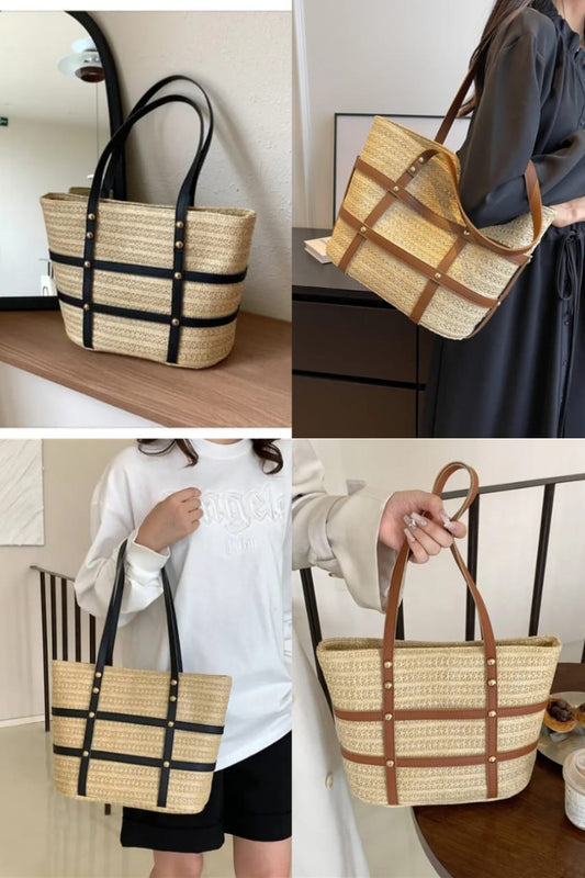 Women Woven Tote Straw bags with a zip