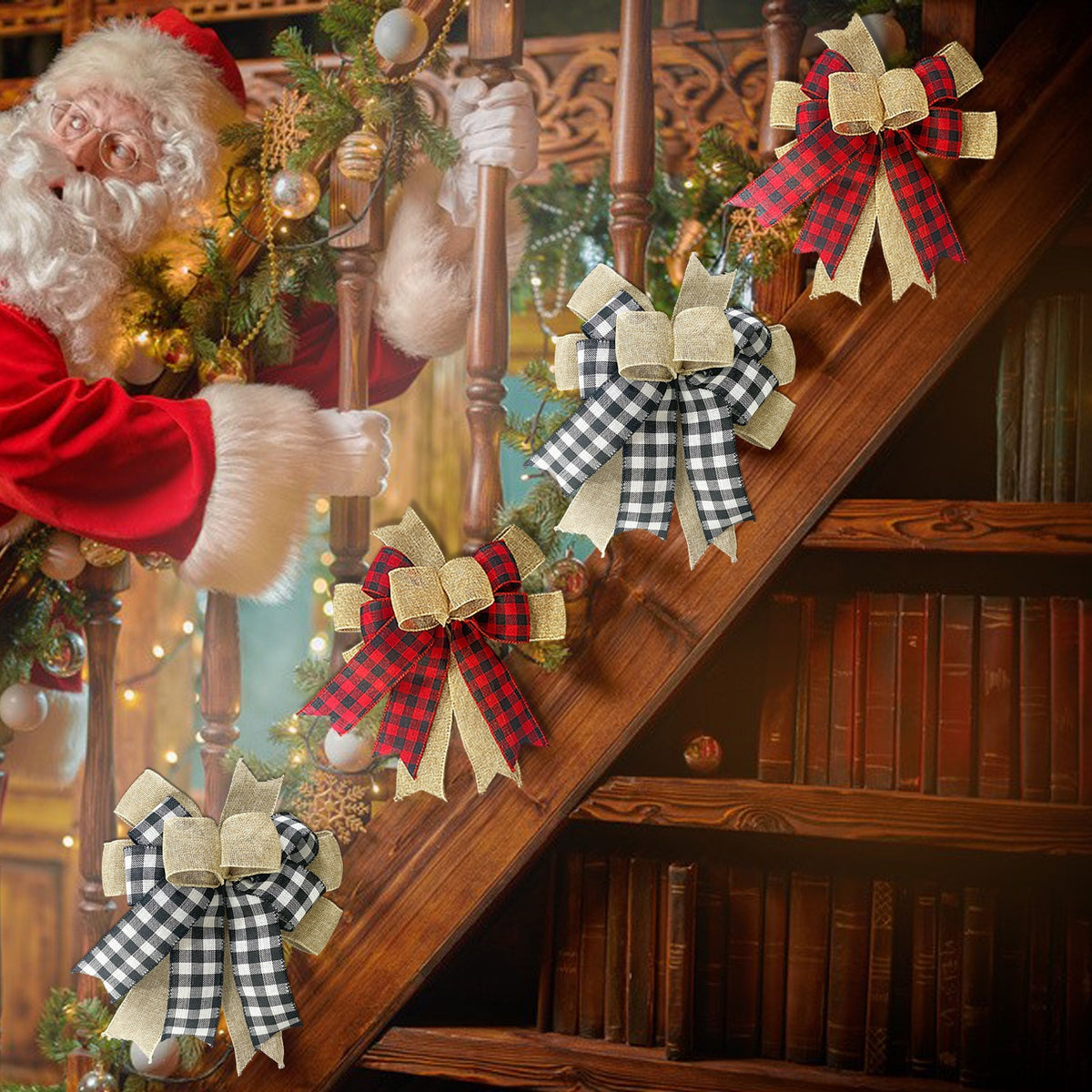 Christmas black and white/ red and black  plaid bow