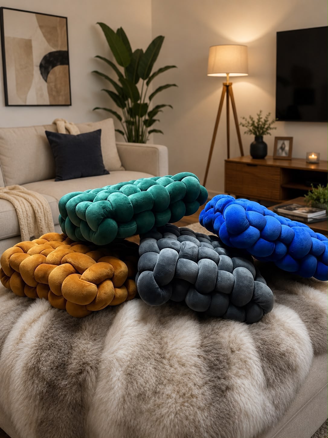 2pcs Scandinavian Ins Cushion Woven Pillow Square Plush Home Cushion Sofa Cushion Decorative Bay Window Cushion