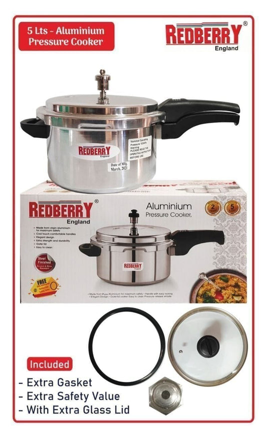 REDBERRY PREMIUM RANGE
ALUMINIUM PRESSURE COOKER: WITH GLASS LIDS