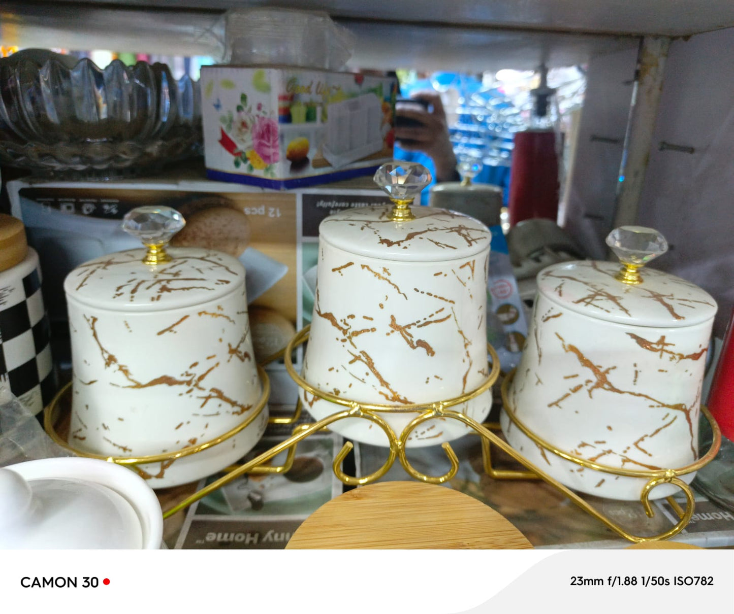 3pcs marble print ceramic storage jars